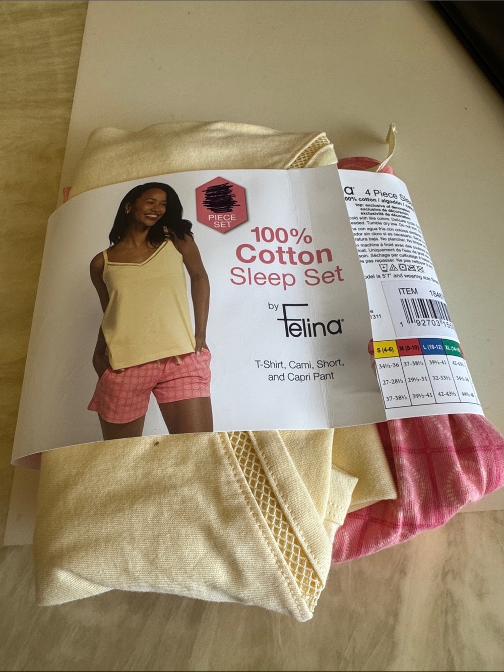 Felina Yellow Cami & Pink Printed Shorts 4-Piece Sleep Set